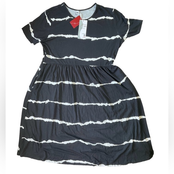 Summer Dress Black & White Horizontal Stipes With Pockets “Pose She” 2XL Pockets - Picture 1 of 6